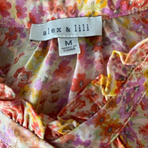 Alex & Lili floral button front sleeveless blouse w/ stand up ruffle collar sz M - Picture 6 of 6